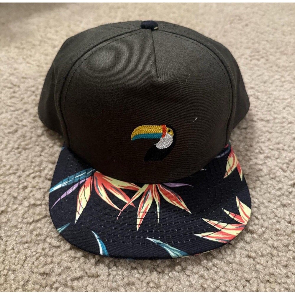 Black Tropical Floral Embroidered Toucan Parrot Adjustable Cap Hat Old Navy